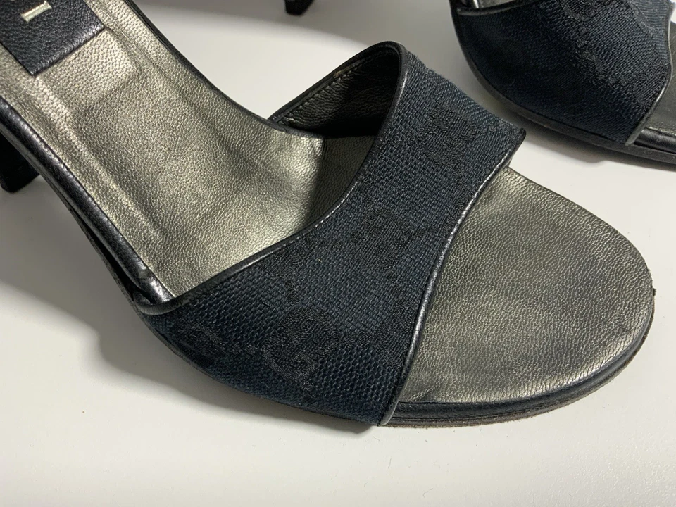 GUCCI M.I.Italy Canvas & Leather High Heel Mules Black Women’s Sz 6- 12 B PVGC - Image 2 of 4