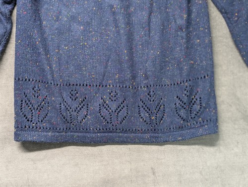Vtg Women's 80's Knit Sweater Stefano International Acrylic Blue Tweed Eyelet - Picture 9 of 14