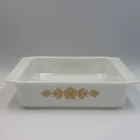 Vintage Pyrex 922 Square Milk Glass Square Baker Butterfly Gold Pattern 8x8x2