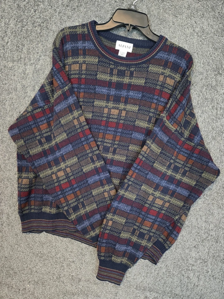 Suéter Vintage Para Hombre 2XL Multicolor Geométrico Tejido a Cuadros Pullover Años 90 Abuelo Foto 4 de 4