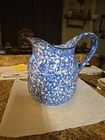 Stangl Stamped Town And Country Blue Sponge Painted Stoneware 2.5 Qt. Pitcher 8"
