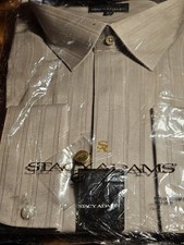 Stacy Adams mens long sleeve hidden button up shirt size 17 1/2 36-37 Buff Tall