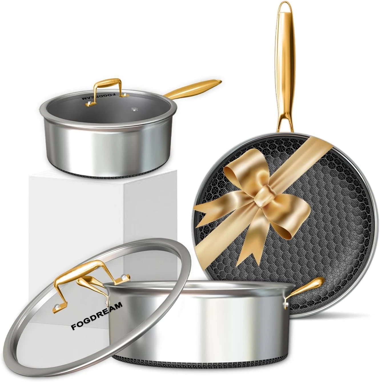 Gold Stainless Steel 5-Piece Cookware Set - Non-Stick & Induction Ready