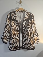 NWOT Chico's Open-Front Cotton Animal Print Blazer Size 2 Roll Tab Sleeve