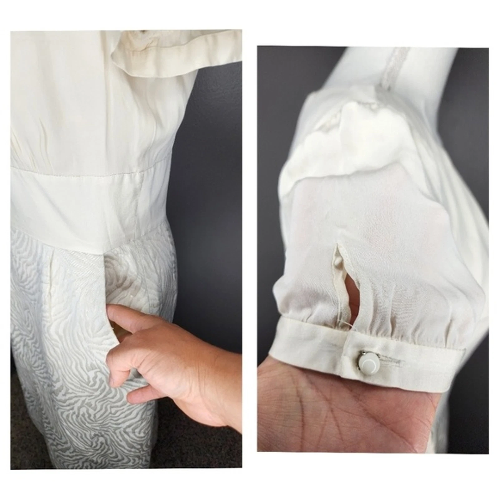 OFF WHITE Gonna ANTONIO MELANI bianco sporco con stampa animale oro. Taglia 6