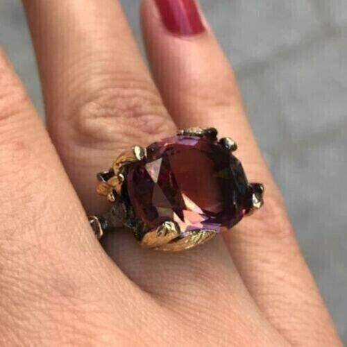 Lab-Creat Alexandrite 925 Sterling Silver Purple Color Gemstone Ring Color Black - Picture 2 of 4