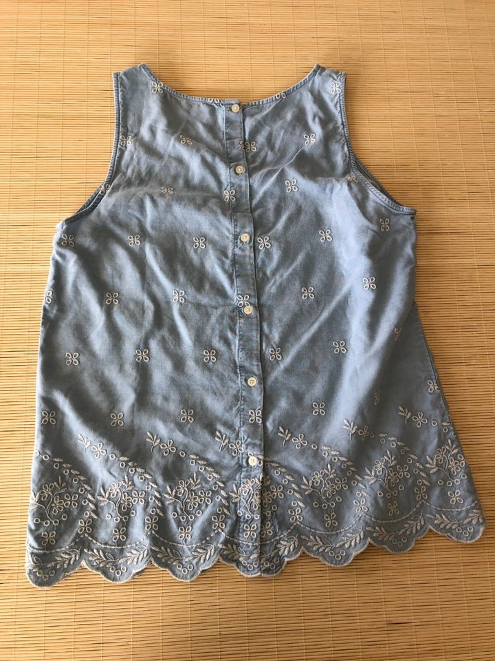 LOFT Para Mujer Talla S Azul Algodón Cambray Floral Bordado Sin Mangas Botón Espalda Foto 4 de 4