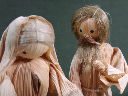 vintage CORNHUSK DOLL NATIVITY CRECHE hand-made folk art JESUS MARY JOSEPH sheep - Picture 2 of 14