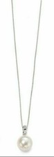 Image of Freshwater Pearl & Diamond Pendant White Gold Hallmarked British Made