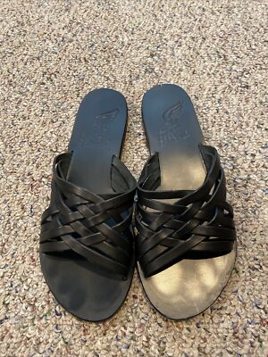Ancient Greek Sandals Black Leather Sandals Size 39