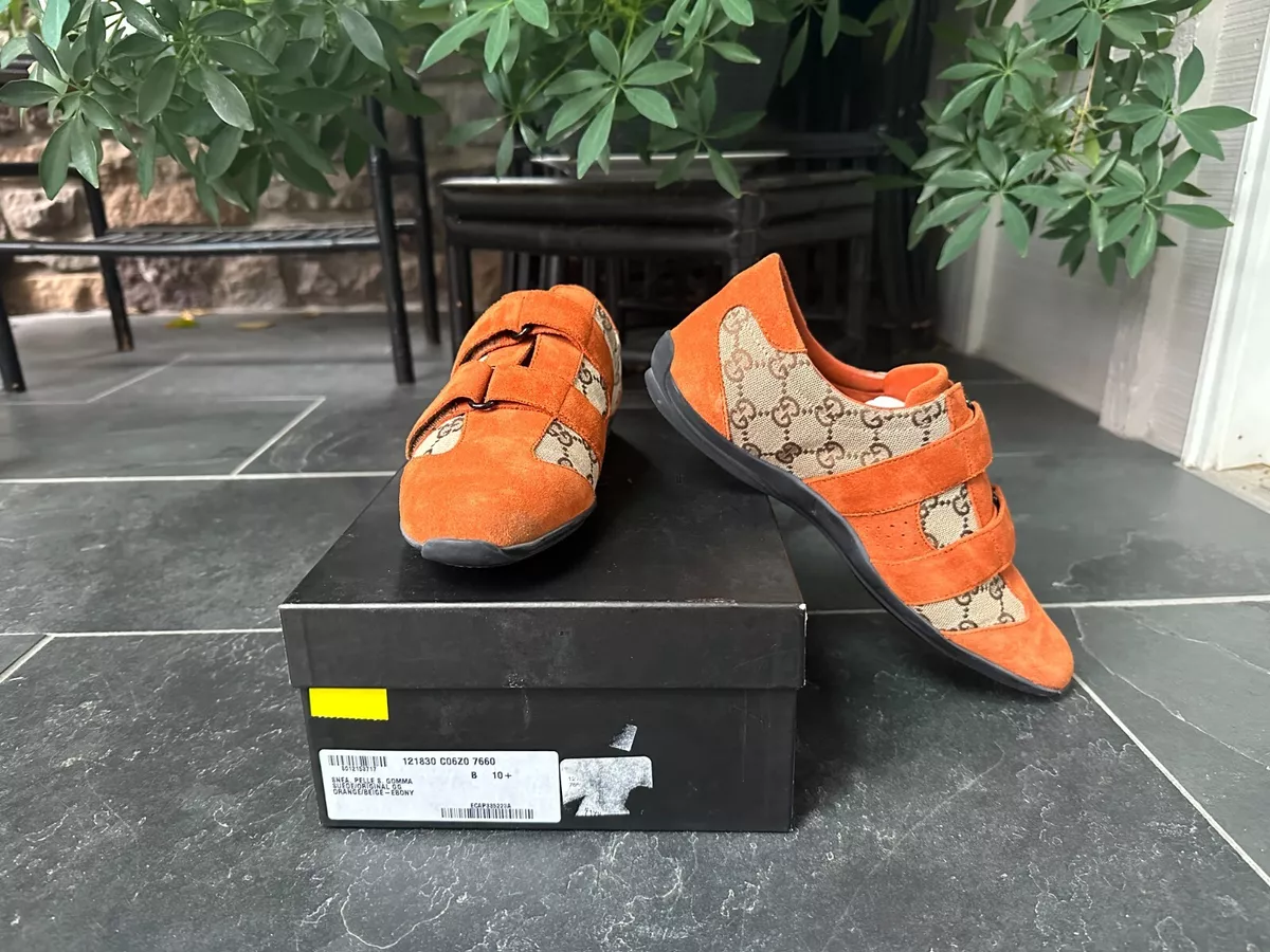 Vintage 2000 s Womens Authentic Gucci Rust Orange Suede GG Print Sneakers Shoes