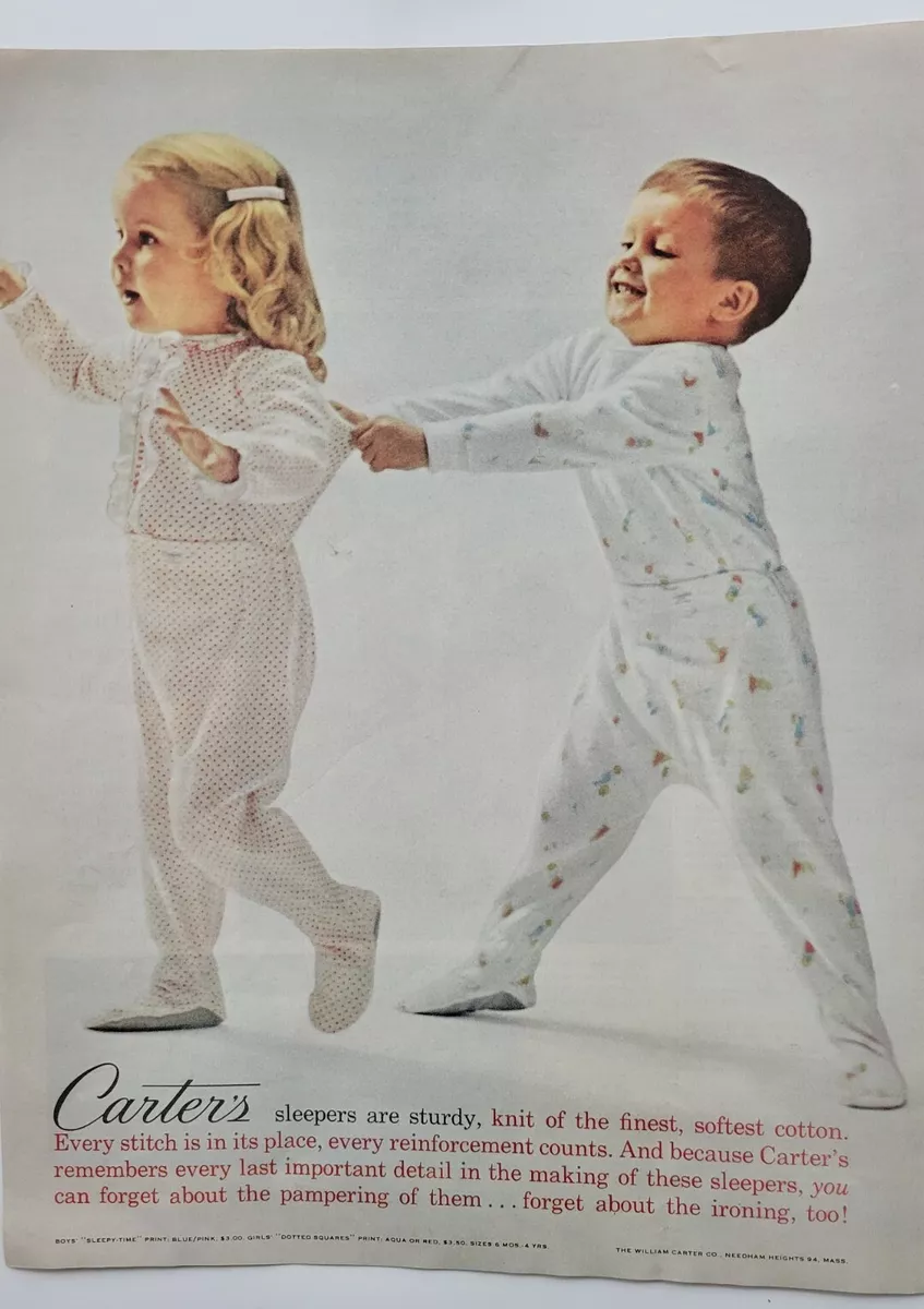 1961 little boys girls Carters white sleeper pajamas vintage fashion ad