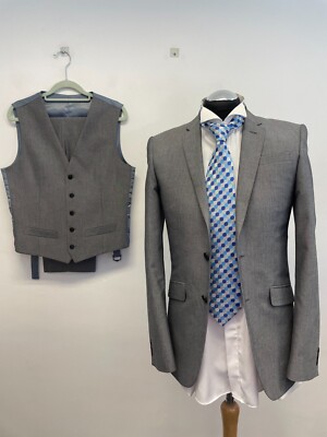 M&S 3-TEILIGER SUPER SLIM FIT ANZUG IN HELLGRAU/SILBER 36L TRS W30 L31 NEU OHNE ETIKETT