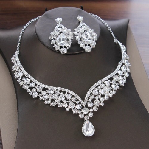 Fashion Crystal Bridal Jewelry Sets Tiaras Crown Choker Necklace Jewelry Set - Picture 10 of 44