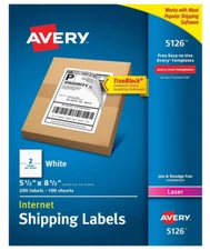 Avery Shipping 5126 Labels - 5.5" X 8.5" 200 Labels White