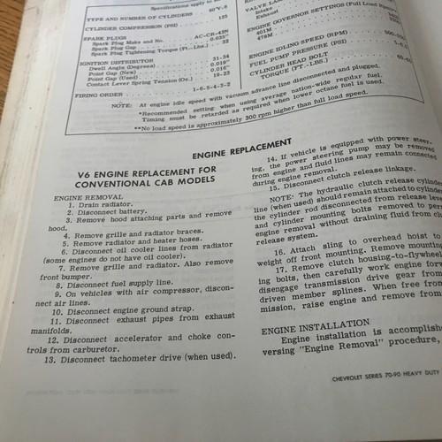 Chevy Heavy Duty Truck 70-80-90 1970 Tune-up Shop Service Repair Manual Book - Picture 5 of 9