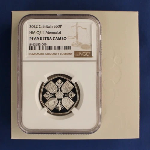 2022 Silver Proof 50p coin "QEII Memorial" NGC Graded PF69 with Case & COA