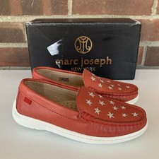 MARC JOSEPH NEW YORK Girl s Red Leather Gold Star Slip On Loafers US 12 M NEW