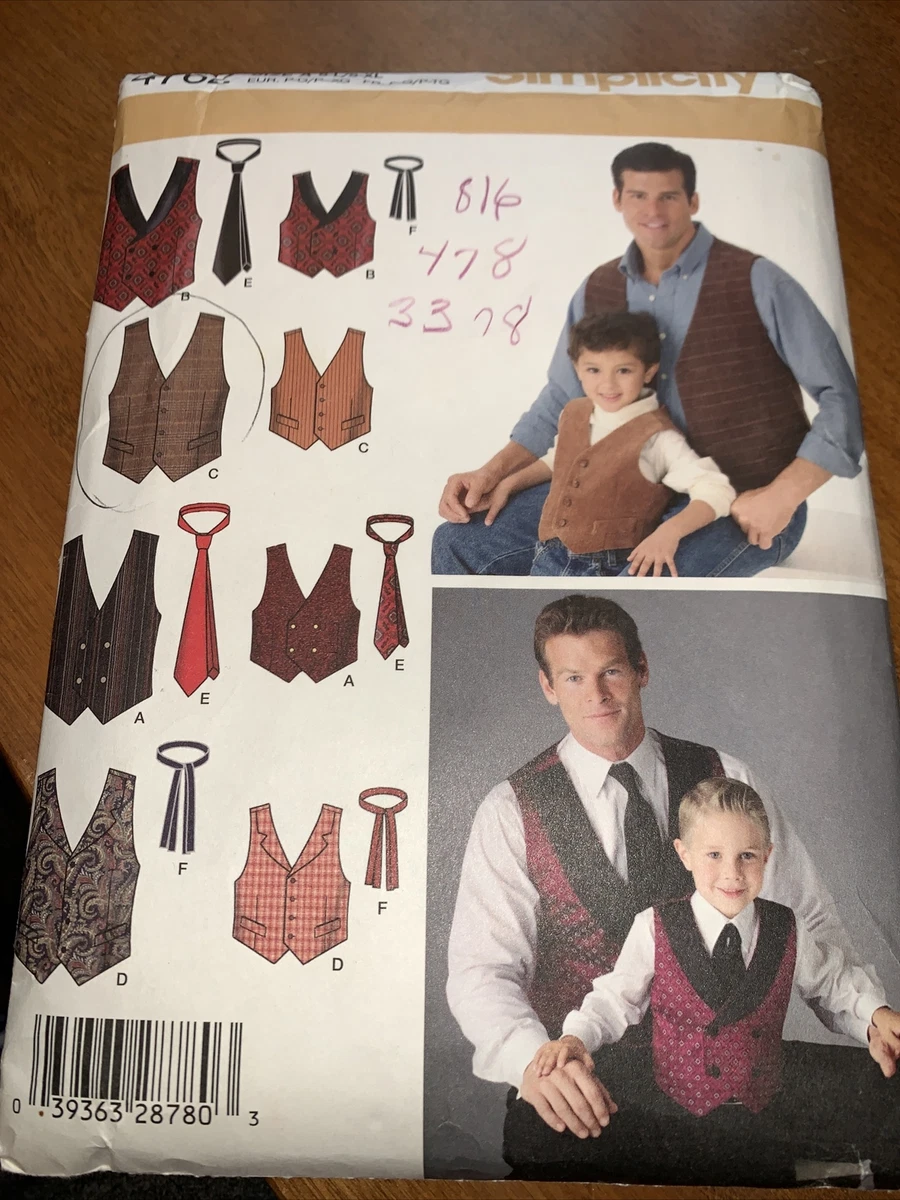 Simplicity 4762 Boys and Mens Vests and Ties Size S L S XL Uncut Sewing  Pattern | eBay
