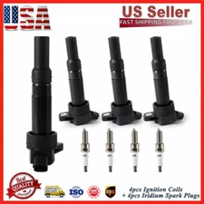 4 Pack Ignition Coils and Spark Plugs For Hyundai Kia Elantra Tucson Forte UF651