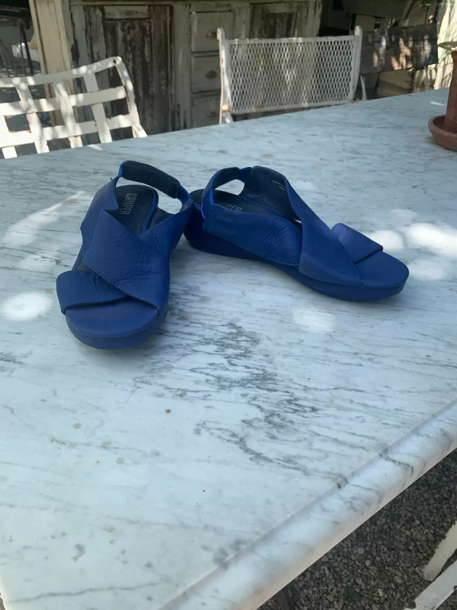 Camper Balloon Nero Blue Leather Platform Comfort Sandals Womens US Size 6.5