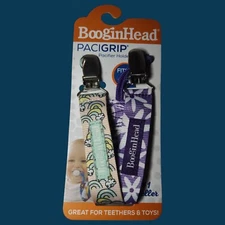 2 BooginHead Baby Newborn PaciGrip Pacifier Clip (PURPLE & RAINBOW) - New