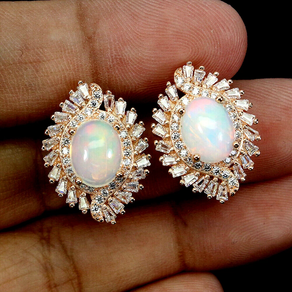 AAA + ПОЛНАЯ ВСПЫШКА ОГНЯ ОПАЛ СЕРЬГИ С БЕЛЫЙ БАГЕТ CZ 925 ПРОБЫ 14KRGP - Изображение 2 из 3