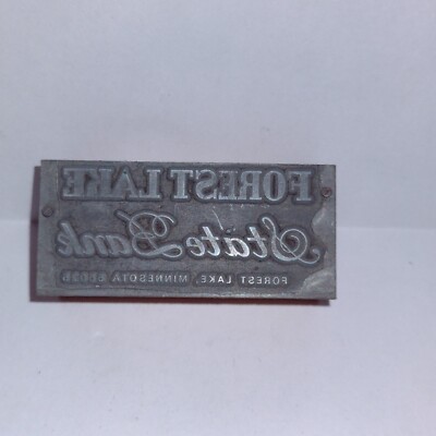 Forest Lake State Bank Minnesota Letterpress Printers Block Vintage
