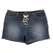 Vintage 90s No Boundaries Stretch Dark Wash Lace Up Denim Shorts Jr 11 29x3"