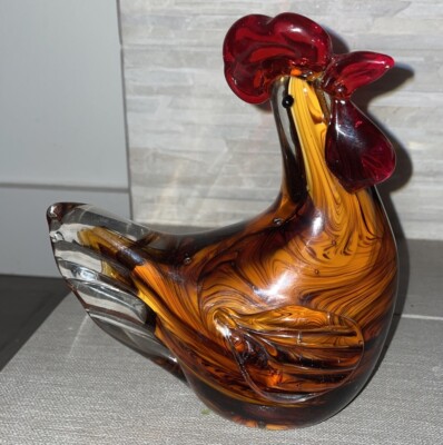 Hand Blown Glass Paperweight Figurine Rooster Chicken 7  Dynasty Gallery