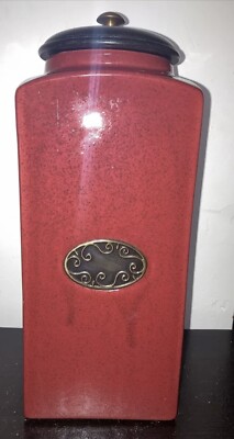 Set of 3 PIER 1 Brick Red Ceramic Kitchen Canisters with Wooden Lids