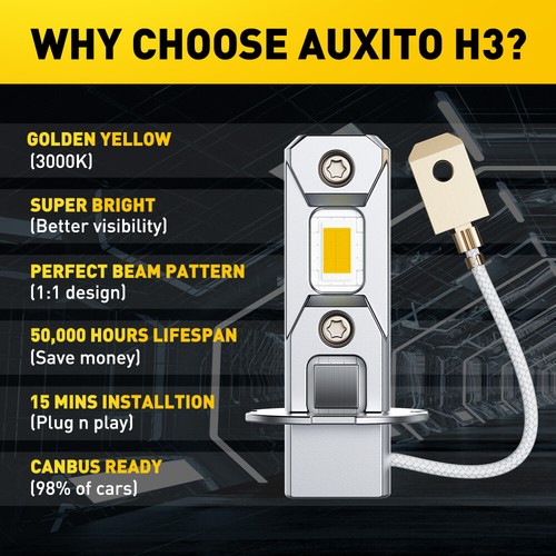 2Pcs H3 LED Fog Light Bulb Conversion Kit Super Bright Yellow DRL Lamp 3000K 50W - Picture 7 of 12