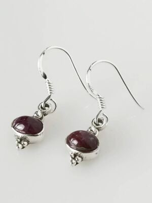 Oval Red/Maroon RUBY Gemstone Solid 925 Sterling SILVER Bohemian Ethnic Earrings