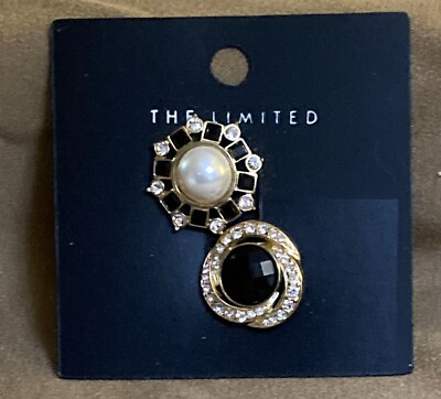 Set Of 2 The Limited Fashion Lapel Pins Gold Tone Rhinestone Faux Pearl C173-38