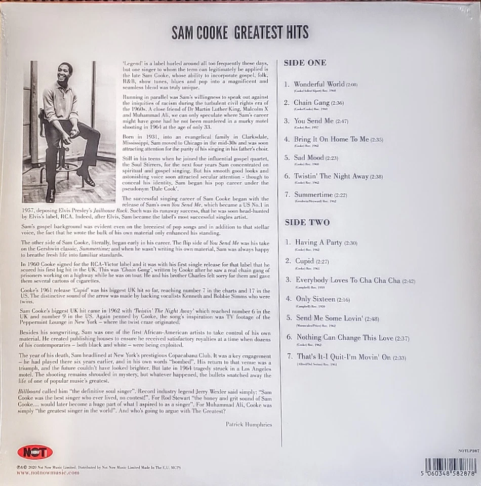 SAM COOKE GREATEST HITS - 180 GRAM ELECTRIC BLUE VINYL LP " NEW, SEALED " - Image 2 of 2