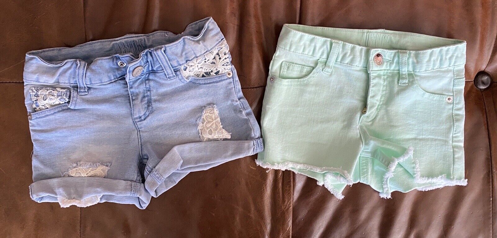 Justice Blue W/Embroidered Lace & Mint Green Denim Shorts, Girl