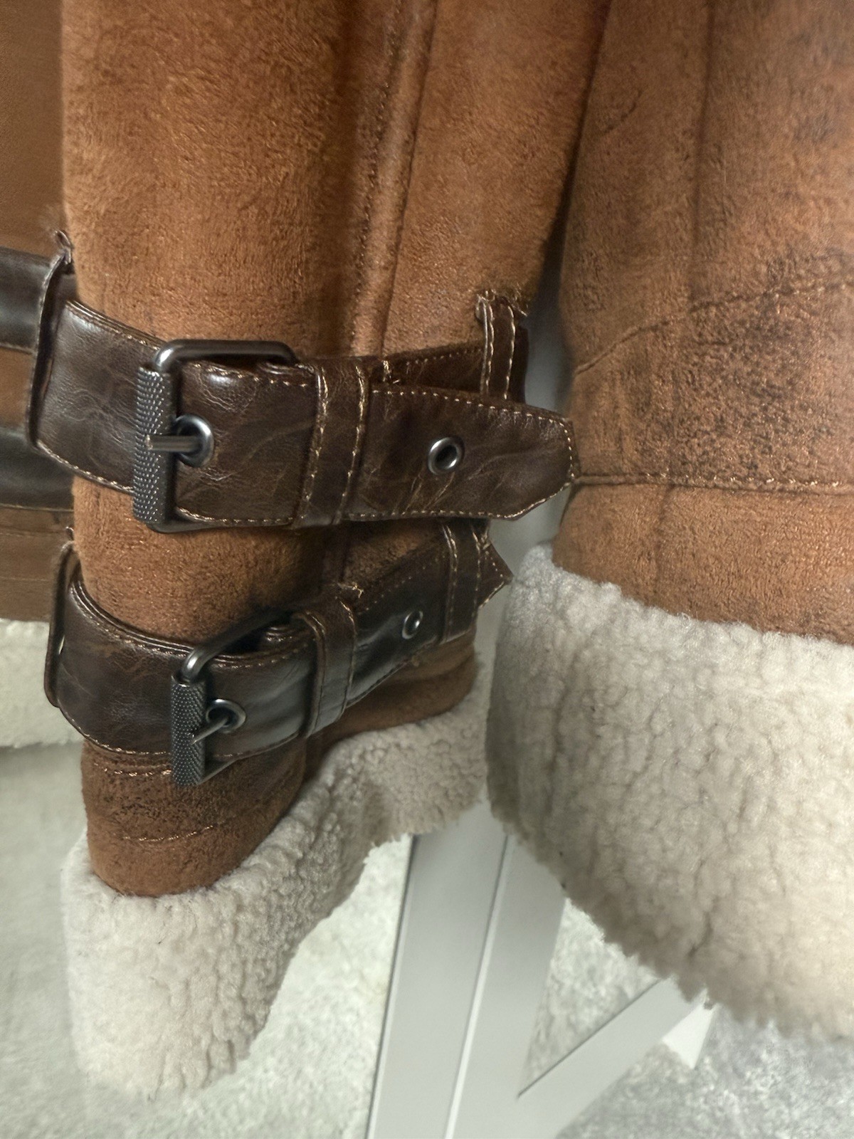 Rare Zara Men’s Brown Double Collar Shearling  Aviator Bomber  Jacket/Coat  L image 8