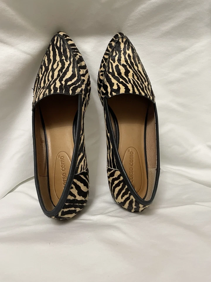 Corso Como Bronceado Negro Cebra Rayas Pelo de becerro Mujer Talla 81/2 Plano Foto 2 de 4