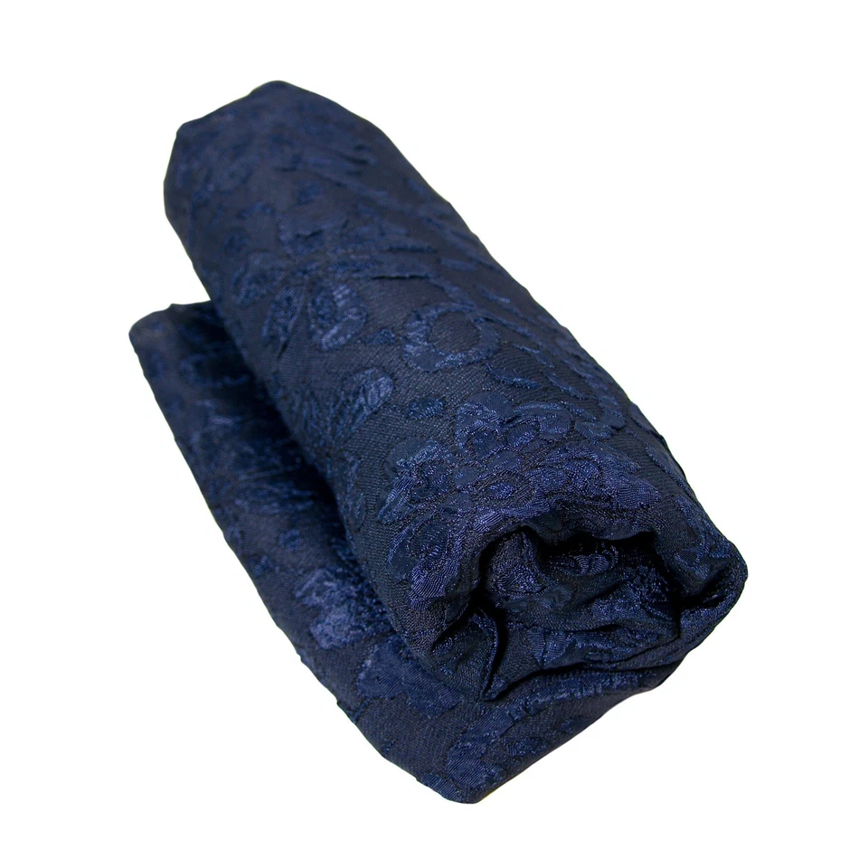 1998 Vintage Dark Blue Raised Floral Brocade Jacquard Fabric Polyester Material - Image 2 of 4