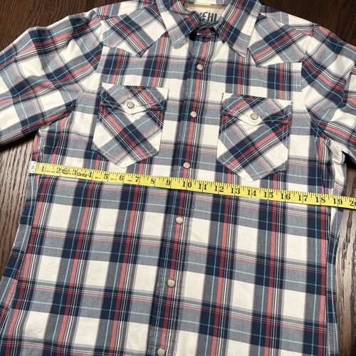 Ruehl No.925 Long Sleeve Pearl Snap Flannel Shirt Men's Size S Small Blue Plaid - Picture 14 of 18