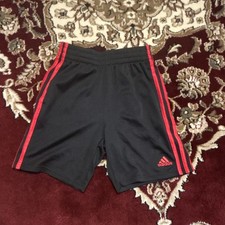 adidas Boys Black Red Mesh Athletic Shorts Regular Fit Elastic Waist Activewear