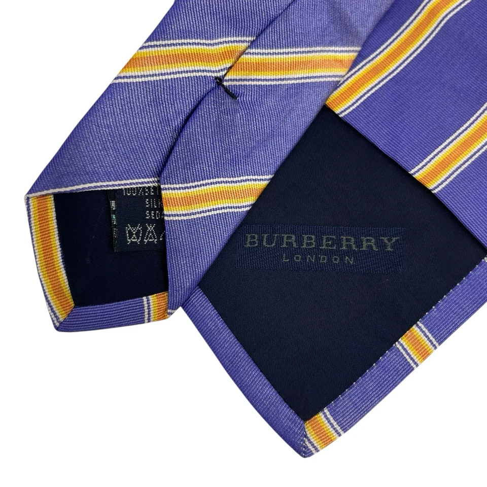 Corbata Burberry London para hombre púrpura/amarillo/naranja seda a rayas 3,75" (ancho) x 57,5" (l) Foto 3 de 4