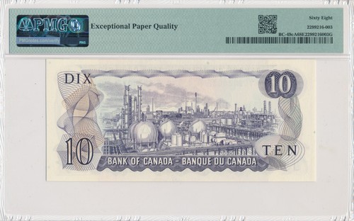 Canada Replacement 1971 10 Dollars BC-49cA *VL2430077 - PMG 68 Super Gem UNC EPQ - Picture 2 of 2