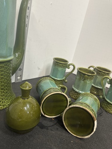 Set da tè caffè vintage Norleans GIAPPONE 6 tazze e urna alta con coperchio Teal MCM tessuto #D10 - Foto 11 di 11