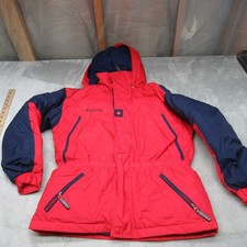 Columbia Down Jacket Kids Large 14/16 Red Hooded Winter Wind Rain Ski Parka VTG