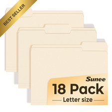 SUNEE 18 Pack Manila File Folders 8.5 x 11 Inch 1/3 Cut Tab Standard Paper Home