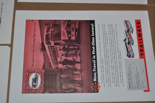 1956-57 TRAILWAYS BUS advertisements x7, Trailways lines print ads x7 Vistaliner - Foto 7 di 10