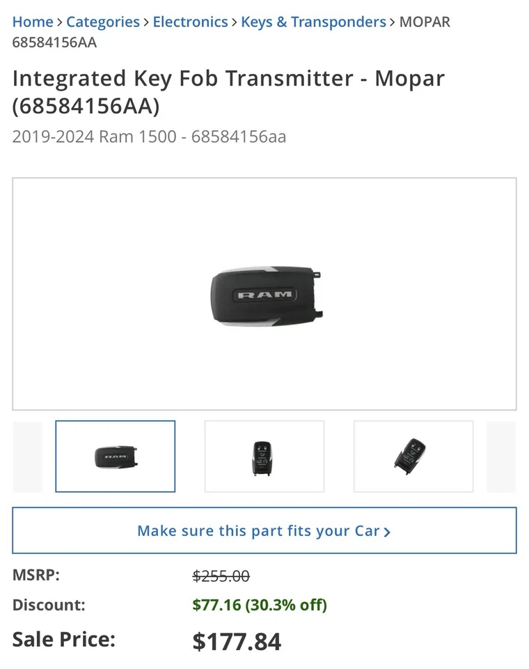 Transmisor llavero RAM 1500 2019-2024 OEM - MOPAR 68584156AA Foto 3 de 4