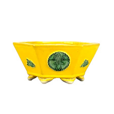 Bonsai Piccolo Vaso Esagonale Bikou Horie Smalto Giallo GIAPPONE HTF ESCLUSIVO