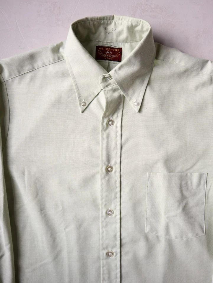 Vintage 70s 80s Van Heusen 417 Oxford Light Green Shirt Size M V Taper - Image 2 of 4